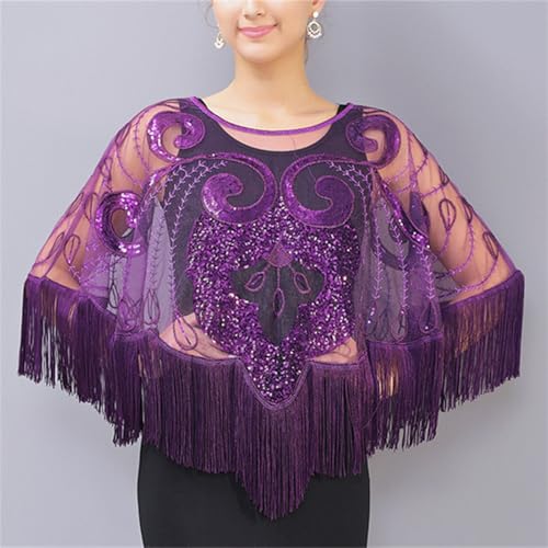 Abendumhang für Flapper Kostüme Quaste Schal Leistung Tanz Kleid Äußere für Damen-Accessoires(Lila) von DUMRALBQE