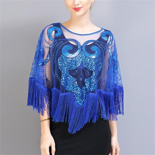 Abendumhang für Flapper Kostüme Quaste Schal Leistung Tanz Kleid Äußere für Damen-Accessoires(Treasure Blue) von DUMRALBQE