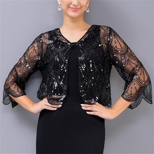 Abendumhang für Flapper Pailletten Outwear Kleine Schal Prom Dünne Abschnitt Cape Weibliche für Damen-Accessoires(Black) von DUMRALBQE