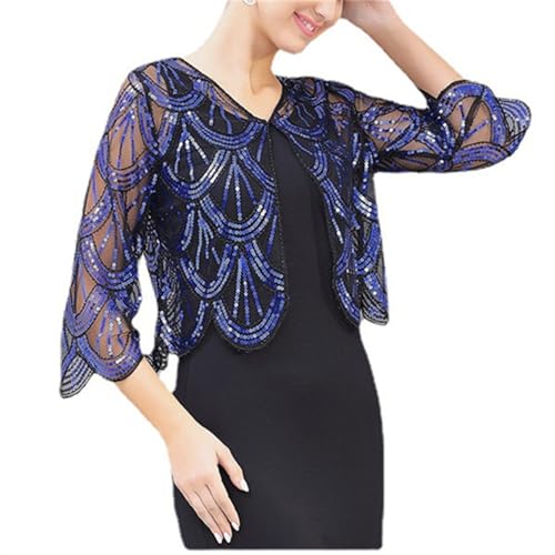 Abendumhang für Flapper Pailletten Outwear Kleine Schal Prom Dünne Abschnitt Cape Weibliche für Damen-Accessoires(Blau) von DUMRALBQE