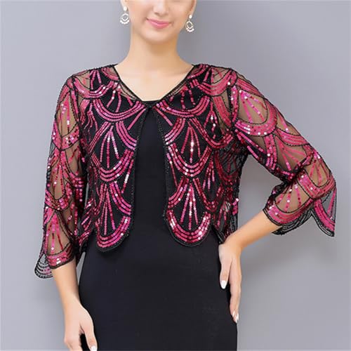 Abendumhang für Flapper Pailletten Outwear Kleine Schal Prom Dünne Abschnitt Cape Weibliche für Damen-Accessoires(Rose) von DUMRALBQE