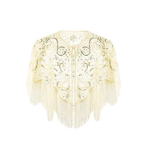 Abendumhang für Flapper Quaste Pailletten Schal Retro Party Abendkleid Kurzer Kleiner für Damen-Accessoires(Beige) von DUMRALBQE