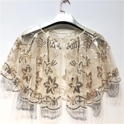 Abendumhang für Flapper Schal Weibliche Sommer Kurzen Kleinen Weiblichen Dünnen Kleid Mantel für Damen-Accessoires(Apricot Gold) von DUMRALBQE