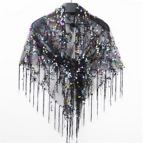 Abendumhang für Flapper Sommer Dünne Cape Weibliche Quaste Mesh Kleine Schal Casual für Damen-Accessoires(Black Color) von DUMRALBQE