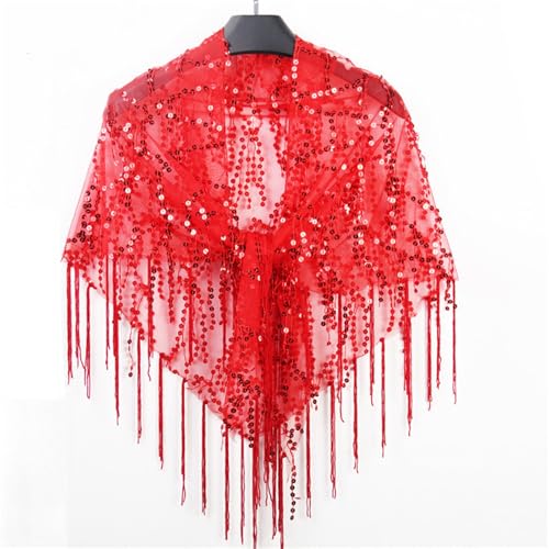 Abendumhang für Flapper Sommer Dünne Cape Weibliche Quaste Mesh Kleine Schal Casual für Damen-Accessoires(rot) von DUMRALBQE