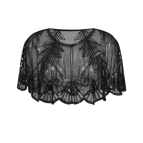 Abendumhang für Flapper Weibliche Pailletten Schal Spitze Dünne Abschnitt Cheongsam Kleid Sonnenschirm für Damen-Accessoires(Black) von DUMRALBQE
