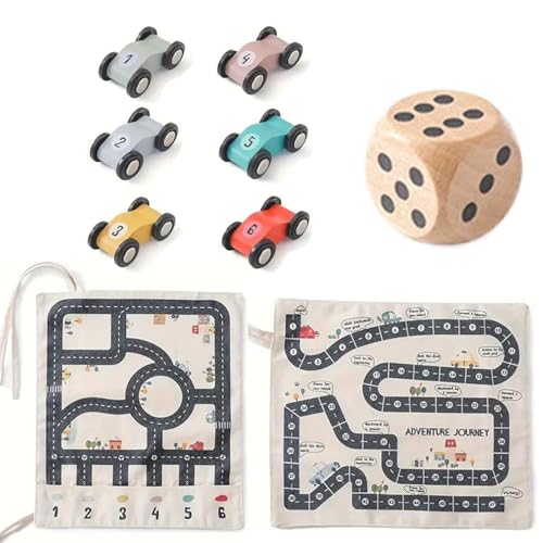 Canvas Car Toy Set, Dual Side Canvas Road Map Game with 6 Wooden Cars, Cartoon Truck Car Toy with Play Mat, Traffic Playset Canvas Slot Car Race Track Sets (Beige) von DUOPAI