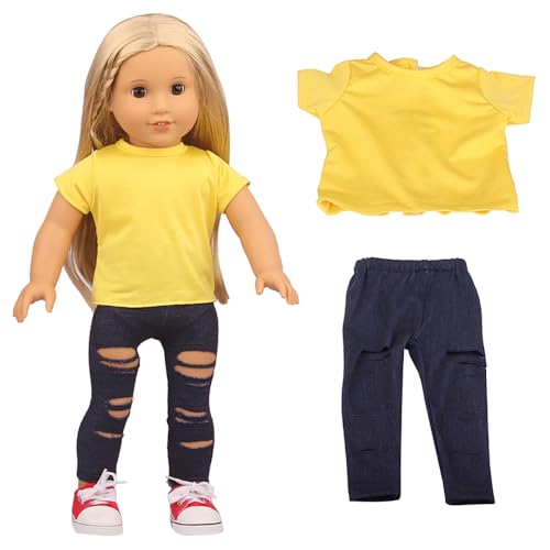 DUORUIMI Puppen-Kleidung für den Sommer, einfach und lässig, T-Shirt, Jeans, zerrissene Hose, für amerikanische Puppen, 45,7 cm DUORUIMI Puppen-Kleidung für den Sommer, einfach und lässig, T-Shirt, Jeans, zerrissene Hose, für amerikanische Puppen, 45,7 cm von DUORUIMI