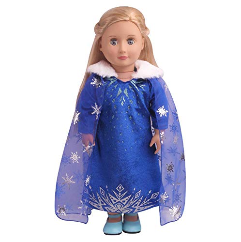 DUORUIMI Puppenkleidung Prinzessin Queen Kleid Outfit mit Umhang für American Girl Puppe, 45,7 cm Schneeflockenmuster von DUORUIMI