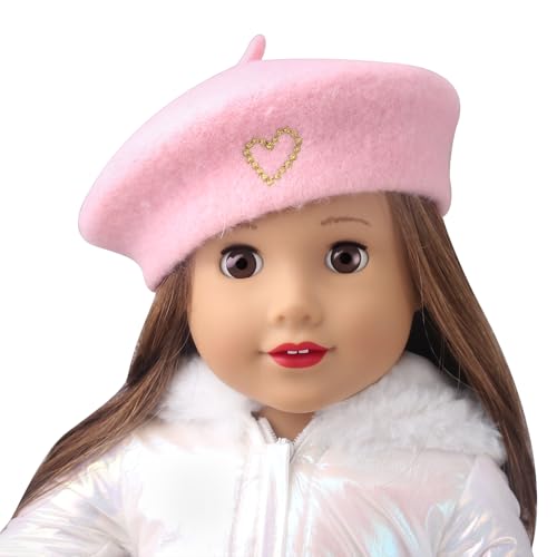 DUORUIMI Rosa Baskenmütze für amerikanische Puppen, 45,7 cm, Herzmotiv von DUORUIMI