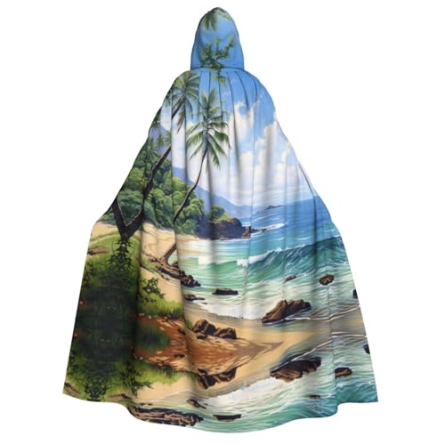 DURAGS Hawaiianischer Strand mit Palmen Unisex Halloween Kostüm Umhang – Erwachsene Party Dekoration Umhang, Kapuzenumhang für alle Anlässe von DURAGS