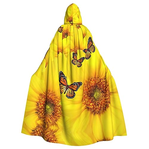 DURAGS Kapuzenumhang mit gelben Blumen und Schmetterlingen, für Erwachsene, Vampirumhang für Rollenspiele, Halloween und Cosplay von DURAGS