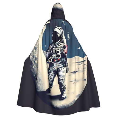 Astronaut auf dem Mond Druck Erwachsene Kapuzenumhang Halloween Robe Kapuzenumhang Hexe Zauberer Cosplay Kostüme für Männer Frauen von DUWAA