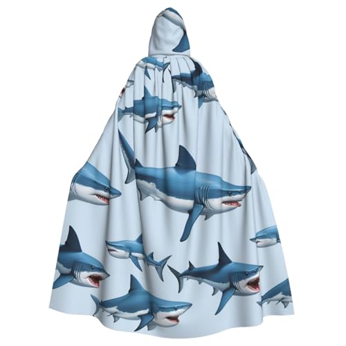 Blauer Hai-Druck Erwachsene Kapuzenumhang, Halloween Robe Kapuzenumhang Hexe Zauberer Cosplay Kostüme für Männer Frauen Blauer Hai-Druck Erwachsene Kapuzenumhang, Halloween Robe Kapuzenumhang Hexe Zauberer Cosplay Kostüme für Männer Frauen von DUWAA