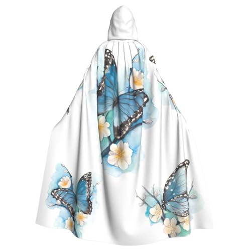 Blauer Schmetterling auf Blüte und Blumendruck, Kapuzenumhang für Erwachsene, Halloween-Robe, Kapuzenumhang, Hexen-Zauberer, Cosplay-Kostüme für Männer und Frauen Blauer Schmetterling auf Blüte und Blumendruck, Kapuzenumhang für Erwachsene, Halloween-Robe, Kapuzenumhang, Hexen-Zauberer, Cosplay-Kostüme für Männer und Frauen von DUWAA