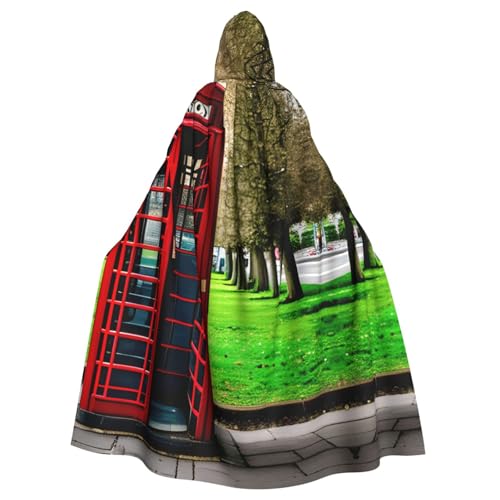 Britischer Telefonzelle Druck Erwachsene Kapuzenumhang Halloween Robe Kapuzenumhang Hexe Zauberer Cosplay Kostüme für Männer Frauen von DUWAA
