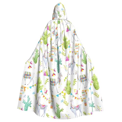 DUWAA Alpaka, Lama, Kaktus, Flagge, Bergdruck, Erwachsene, Halloween, Kapuzenumhang, volle Länge, Unisex, Umhang für Männer und Frauen, für Halloween, Cosplay von DUWAA