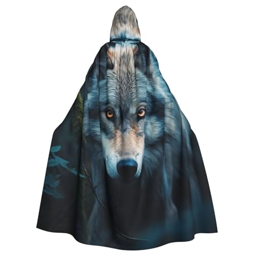 DUWAA Blaue Augen Wolf2 Druck Hexenumhang Umhang mit Kapuze Halloween Kapuzenumhang Zauberer Robe Herren Cosplay Kostüm DUWAA Blaue Augen Wolf2 Druck Hexenumhang Umhang mit Kapuze Halloween Kapuzenumhang Zauberer Robe Herren Cosplay Kostüm von DUWAA