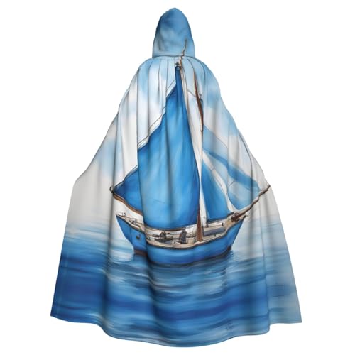 DUWAA Blauer Segelboot-Druck, Erwachsenen-Halloween-Kapuzenumhang, volle Länge, Unisex, Umhang für Männer und Frauen, für Halloween, Cosplay DUWAA Blauer Segelboot-Druck, Erwachsenen-Halloween-Kapuzenumhang, volle Länge, Unisex, Umhang für Männer und Frauen, für Halloween, Cosplay von DUWAA