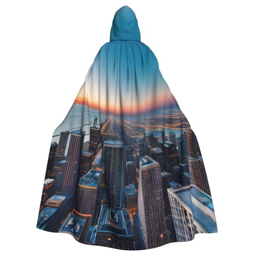 DUWAA Chicago Illinois USA 1 Druck Hexe Umhang Umhang mit Kapuze Halloween Kapuzenumhang Zauberer Robe Herren Cosplay Kostüm von DUWAA