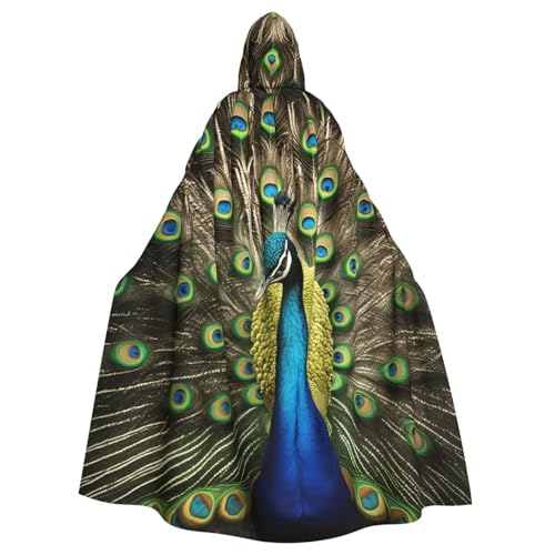 DUWAA Faschings-Umhang mit Pfauenfeder-Druck, 150 cm, Unisex, Erwachsene, Kapuzenumhang für Halloween, Hexe, Vampir, Zauberer, Cosplay DUWAA Faschings-Umhang mit Pfauenfeder-Druck, 150 cm, Unisex, Erwachsene, Kapuzenumhang für Halloween, Hexe, Vampir, Zauberer, Cosplay von DUWAA