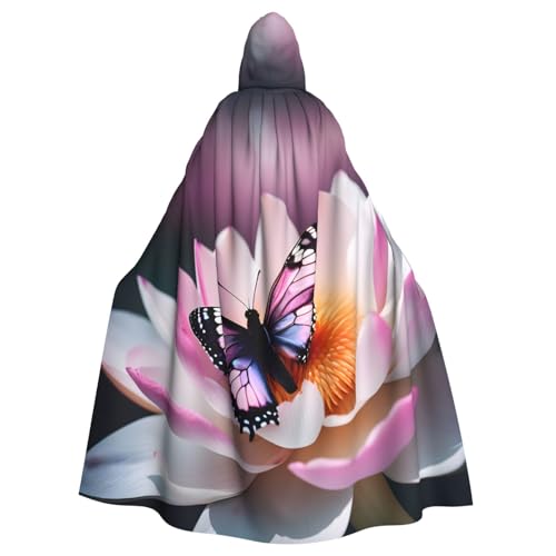 DUWAA Faschings-Umhang mit rosa Schmetterlings-Aufdruck, 150 cm, Unisex, Erwachsene, Kapuzenumhang für Halloween, Hexe, Vampir, Zauberer, Cosplay DUWAA Faschings-Umhang mit rosa Schmetterlings-Aufdruck, 150 cm, Unisex, Erwachsene, Kapuzenumhang für Halloween, Hexe, Vampir, Zauberer, Cosplay von DUWAA