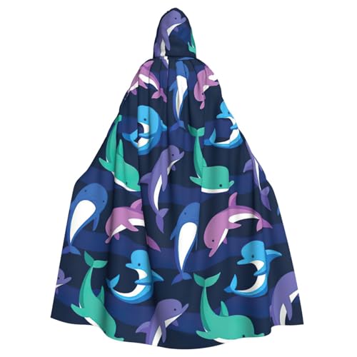 DUWAA Halloween-Kapuzenumhang mit Delfin-Druck, volle Länge, Unisex, für Männer und Frauen, für Halloween, Cosplay DUWAA Halloween-Kapuzenumhang mit Delfin-Druck, volle Länge, Unisex, für Männer und Frauen, für Halloween, Cosplay von DUWAA
