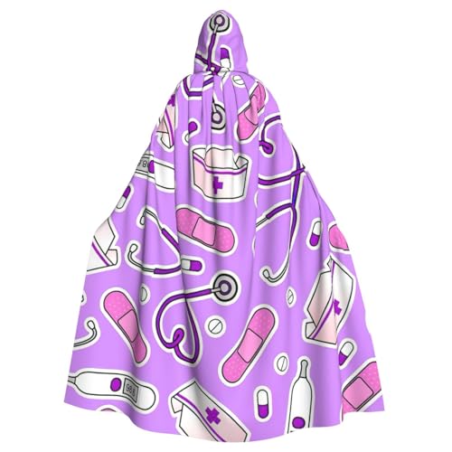 DUWAA Halloween-Kapuzenumhang mit Krankenschwestermuster, violetter Druck, volle Länge, Unisex, für Herren und Damen, für Halloween, Cosplay DUWAA Halloween-Kapuzenumhang mit Krankenschwestermuster, violetter Druck, volle Länge, Unisex, für Herren und Damen, für Halloween, Cosplay von DUWAA