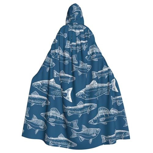 DUWAA Halloween-Kapuzenumhang mit Meeresfisch-Aufdruck, volle Länge, Unisex, für Herren und Damen, für Halloween, Cosplay DUWAA Halloween-Kapuzenumhang mit Meeresfisch-Aufdruck, volle Länge, Unisex, für Herren und Damen, für Halloween, Cosplay von DUWAA