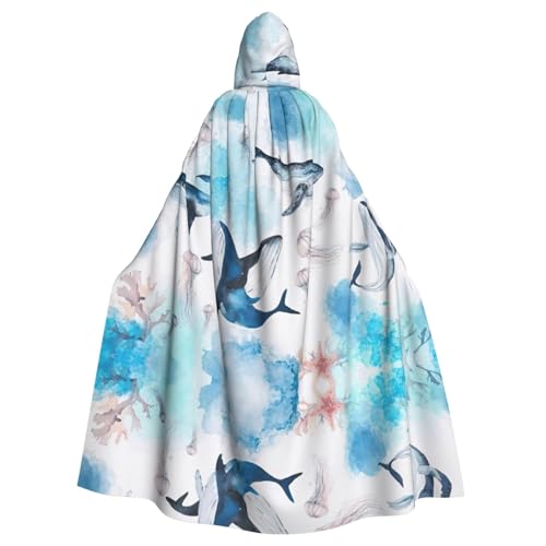 DUWAA Halloween-Kapuzenumhang mit Meereswal und Quallen, für Erwachsene, volle Länge, Unisex, für Herren und Damen, für Halloween, Cosplay DUWAA Halloween-Kapuzenumhang mit Meereswal und Quallen, für Erwachsene, volle Länge, Unisex, für Herren und Damen, für Halloween, Cosplay von DUWAA