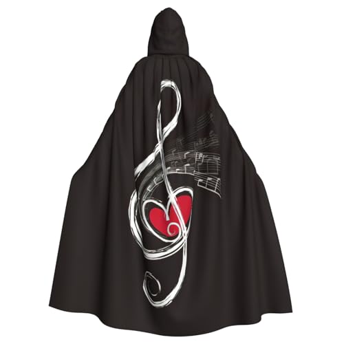 DUWAA Halloween-Kapuzenumhang mit Musik-Symbolen, Liebesaufdruck, für Erwachsene, volle Länge, Unisex, Umhang für Männer und Frauen, für Halloween, Cosplay von DUWAA