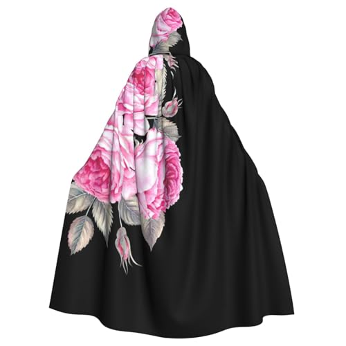 DUWAA Halloween-Kapuzenumhang mit rosa Blumendruck, volle Länge, Unisex, für Männer und Frauen, für Halloween, Cosplay DUWAA Halloween-Kapuzenumhang mit rosa Blumendruck, volle Länge, Unisex, für Männer und Frauen, für Halloween, Cosplay von DUWAA