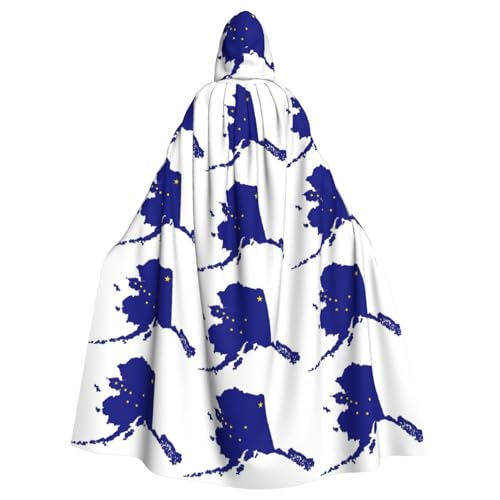 DUWAA Hexenumhang mit Alaska-Staatsflagge, Umhang mit Kapuze, Halloween-Kapuzenumhang, Zauberer-Robe, Cosplay-Kostüm für Herren von DUWAA