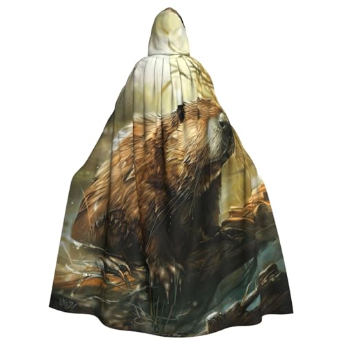 DUWAA Hexenumhang mit Biberaufdruck, Umhang mit Kapuze, Halloween-Kapuzenumhang, Zauberer-Robe, Herren, Cosplay-Kostüm DUWAA Hexenumhang mit Biberaufdruck, Umhang mit Kapuze, Halloween-Kapuzenumhang, Zauberer-Robe, Herren, Cosplay-Kostüm von DUWAA