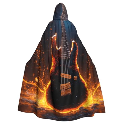 DUWAA Hexenumhang mit E-Gitarren-Druck, Umhang mit Kapuze, Halloween-Kapuzenumhang, Zauberer-Robe, Herren, Cosplay-Kostüm von DUWAA