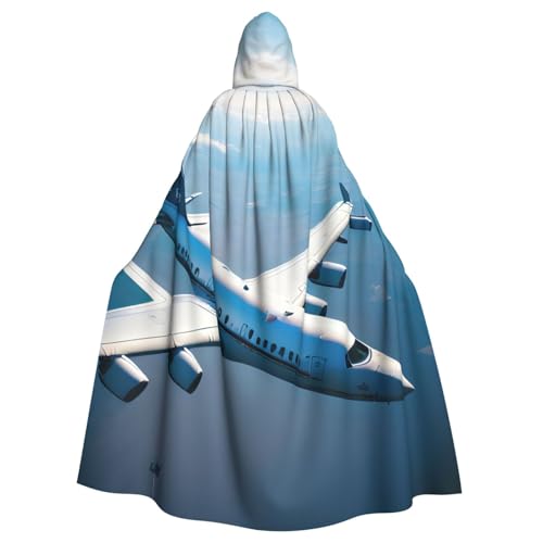 DUWAA Hexenumhang mit Flugzeugdruck, Umhang mit Kapuze, Halloween-Kapuzenumhang, Zauberer-Robe, Herren, Cosplay-Kostüm von DUWAA