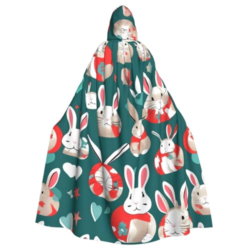 DUWAA Hexenumhang mit Hasen-Aufdruck, Umhang mit Kapuze, Halloween-Kapuzenumhang, Zauberer-Robe, Herren, Cosplay-Kostüm von DUWAA