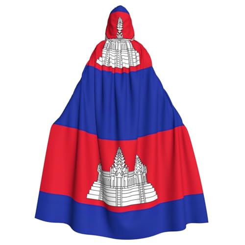 DUWAA Hexenumhang mit Kambodscha-Flagge, Umhang mit Kapuze, Halloween-Kapuzenumhang, Zauberer-Robe, Cosplay-Kostüm für Herren von DUWAA