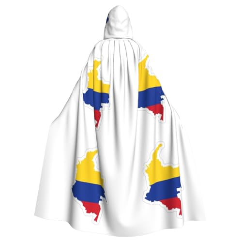 DUWAA Hexenumhang mit Kolumbien-Flagge, Umhang mit Kapuze, Halloween-Kapuzenumhang, Zauberer-Robe, Cosplay-Kostüm für Herren von DUWAA
