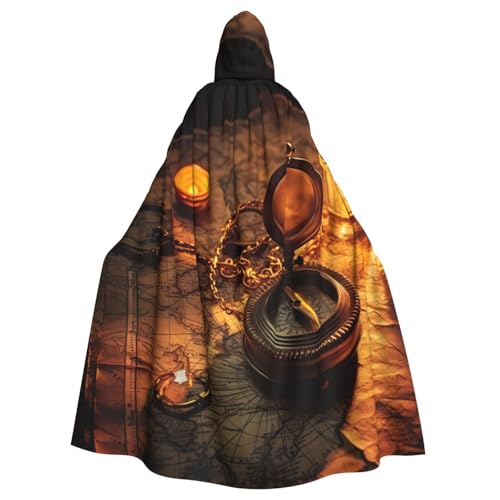 DUWAA Hexenumhang mit Kompassa-Druck, Umhang mit Kapuze, Halloween-Kapuzenumhang, Zauberer-Robe, Herren, Cosplay-Kostüm von DUWAA