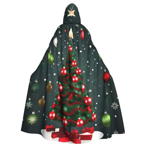 DUWAA Hexenumhang mit Weihnachtsbaum- und Ballaufdruck, Umhang mit Kapuze, Halloween-Kapuzenumhang, Zauberer-Robe, Herren, Cosplay-Kostüm von DUWAA