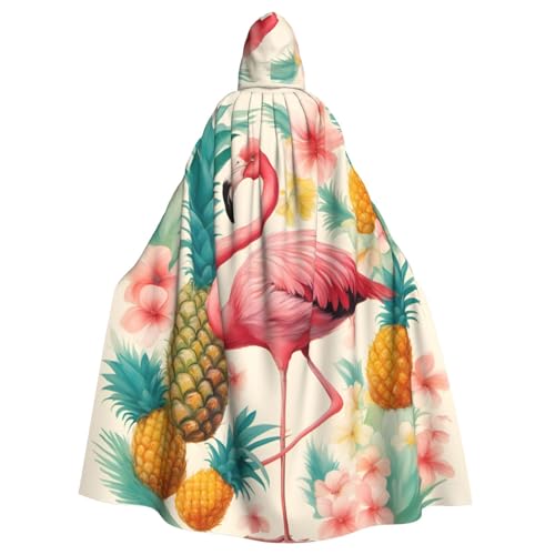 DUWAA Karnevals-Umhang mit Flamingo- und Ananas-Motiv, 149,9 cm, Unisex, Erwachsene, Kapuzenumhang für Halloween, Hexe, Vampir, Zauberer, Cosplay DUWAA Karnevals-Umhang mit Flamingo- und Ananas-Motiv, 149,9 cm, Unisex, Erwachsene, Kapuzenumhang für Halloween, Hexe, Vampir, Zauberer, Cosplay von DUWAA