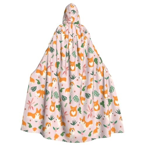 DUWAA Kleiner Corgi-Aufdruck, Halloween-Kapuzenumhang, volle Länge, Unisex, Umhang für Männer und Frauen, für Halloween, Cosplay DUWAA Kleiner Corgi-Aufdruck, Halloween-Kapuzenumhang, volle Länge, Unisex, Umhang für Männer und Frauen, für Halloween, Cosplay von DUWAA