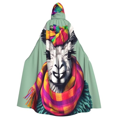 DUWAA Lama in einem Schal, bedruckt, 150 cm, Karnevals-Umhang, Unisex, Erwachsene, Kapuzenumhang für Halloween, Hexe, Vampir, Zauberer, Cosplay DUWAA Lama in einem Schal, bedruckt, 150 cm, Karnevals-Umhang, Unisex, Erwachsene, Kapuzenumhang für Halloween, Hexe, Vampir, Zauberer, Cosplay von DUWAA