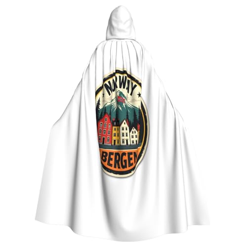 DUWAA Norwegen Bergen Houses Print Erwachsene Halloween Kapuzenumhang volle Länge Unisex Umhang für Männer Frauen für Halloween Cosplay von DUWAA