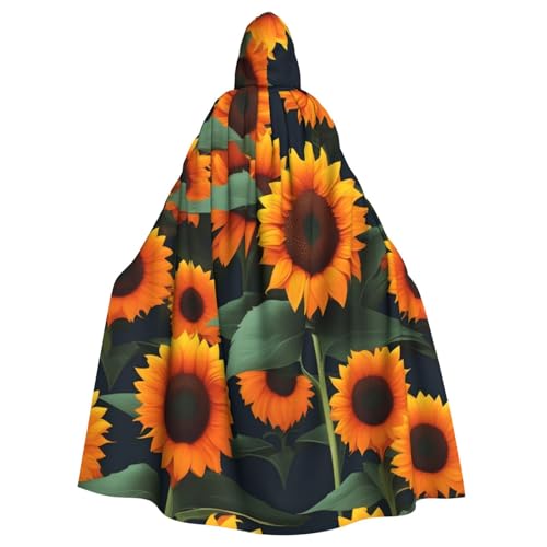 DUWAA Oranger Sonnenblumen-Druck, Hexenumhang, Umhang mit Kapuze, Halloween-Kapuzenumhang, Zauberer-Robe, Herren, Cosplay-Kostüm von DUWAA