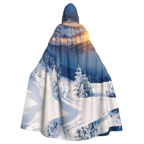 DUWAA Sonnenuntergang Winter Berge Druck Erwachsene Halloween Kapuzenumhang volle Länge Unisex Umhang für Männer Frauen für Halloween Cosplay von DUWAA