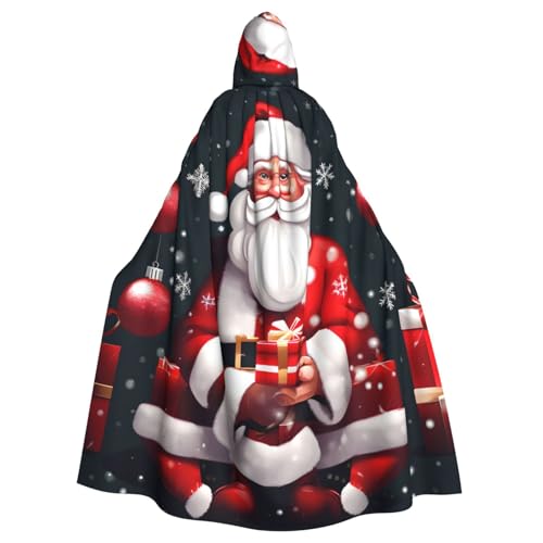 DUWAA Weihnachtsmann-Druck, 149,9 cm, Karnevals-Umhang, Unisex, Erwachsene, Kapuzenumhang für Halloween, Hexe, Vampir, Zauberer, Cosplay von DUWAA