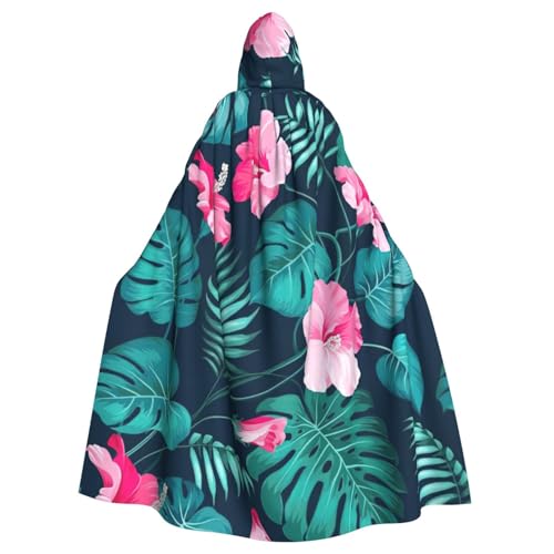 Hawaii rosa Blumendruck Erwachsene Kapuzenumhang Halloween Robe Kapuzenumhang Hexe Zauberer Cosplay Kostüme für Männer Frauen von DUWAA