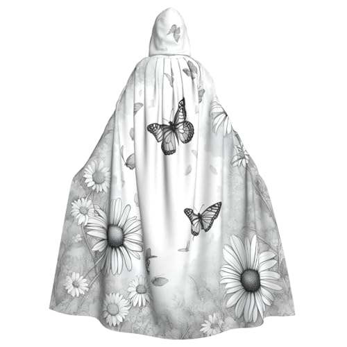Hexenumhang mit Schmetterlings-Gänseblümchen-Druck, Umhang mit Kapuze, Halloween-Kapuzenumhang, Zauberer-Robe, Herren, Cosplay-Kostüm von DUWAA
